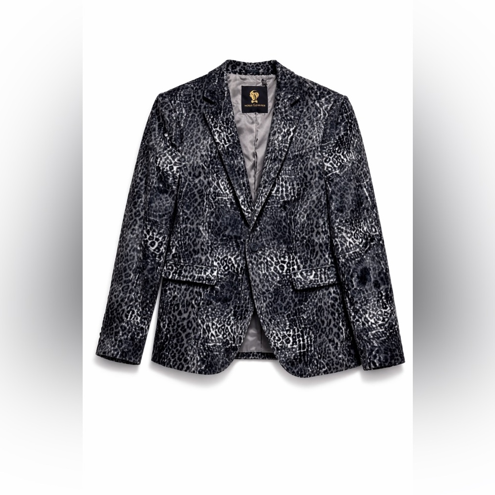 Noose & Monkey Faux Fue Black and Gray Animal Print Blazer